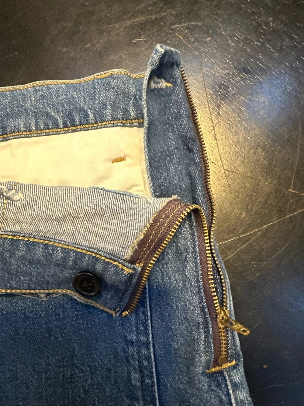 J. Crew Denim High-Rise Jean Shorts in Light Blue with Gold Buttons